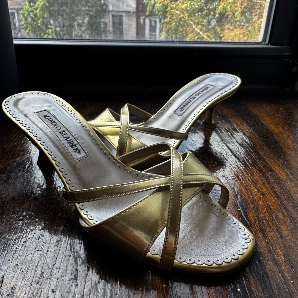 Manolo Blahnik Metallic Gold Heeled Sandals